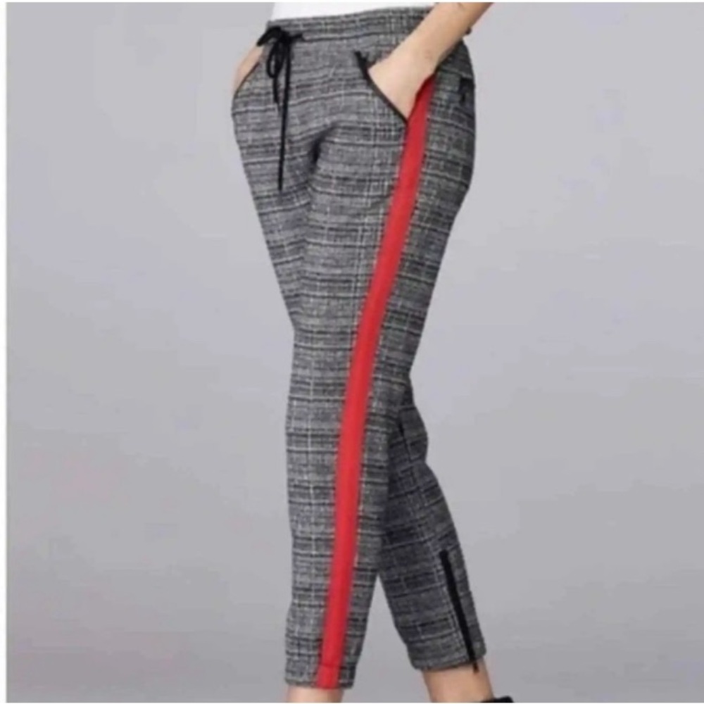 David Lerner x Evereve Slim Track Jogger with Trim Size XL Plaid Red Stripe L3 - Picture 5 of 9